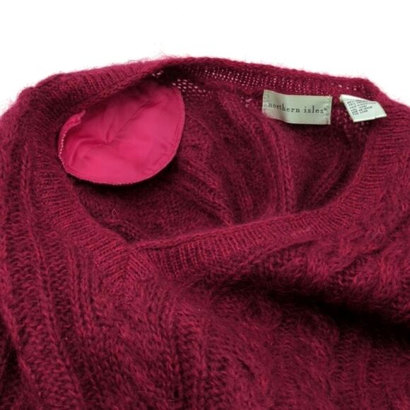 Northern Isles Vintage Mohair Blend Deep V-Neck Cable Knit Pullover Sweater SZ L - Picture 7 of 7